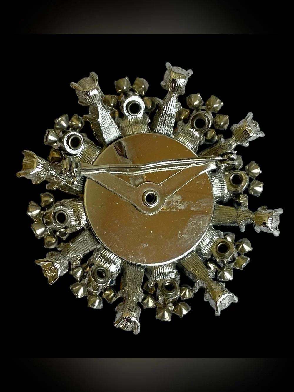 Vintage Mid-Century Sapphire Blue Floral Sunburst Rhinestone Brooch
